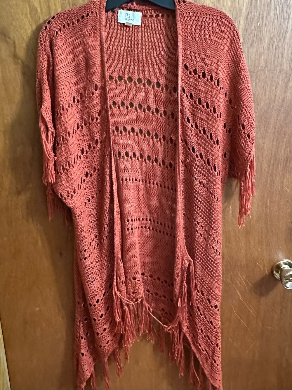 Love Boho Rust Open-Knit Fringe Poncho Cardigan size small/medium Fall